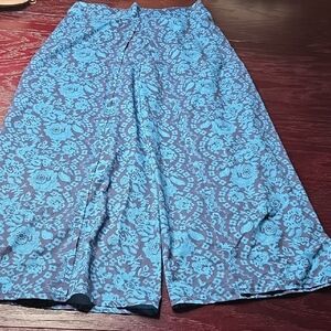 Blue Floral Print Palazzo Pants / L/XL
